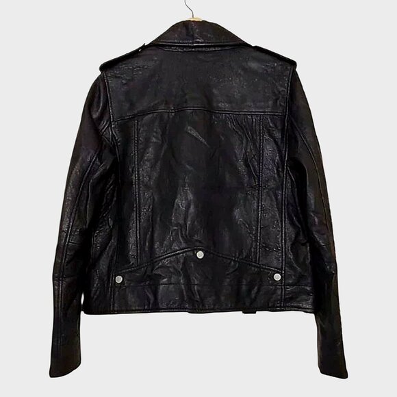 NWT 7 For All Mankind Asymmetrical Black Leather Moto Biker Jacket Edgy/Rocker L - Picture 6 of 11